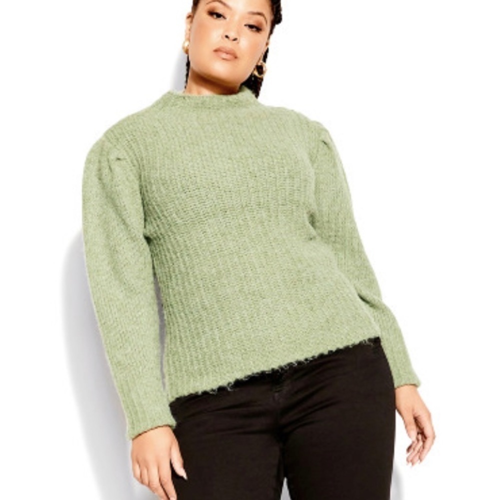 City Chic NWT Mad Knit Sage Soft Jumped Sweater S/16